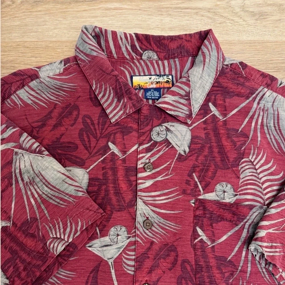 Havana Jack's Cafe (Red) 100% Silk Tropical Martini Button Up Shirt Mens XL